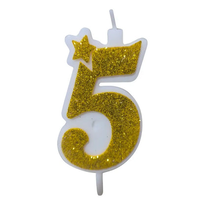 Vela De Numero Dorada Con Escarcha 12 Cm