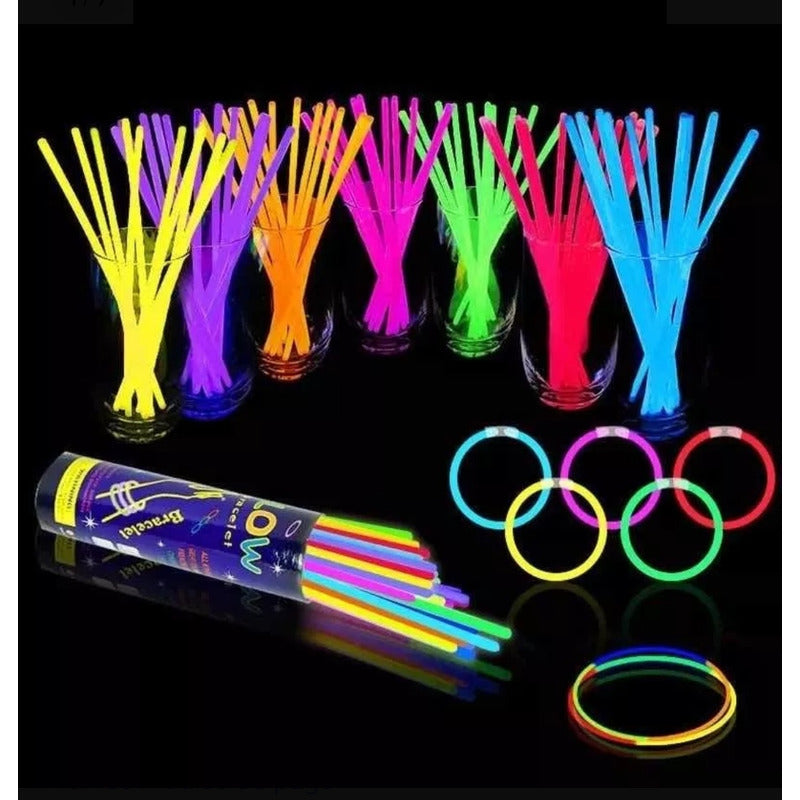 Pack 100 Pulseras Fluor Para Fiestas En Colores Surtidos