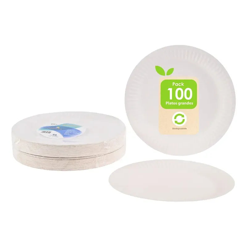 100 Platos De Carton # 3, Pastel Biodegradable, 15 Cm Color Blanco