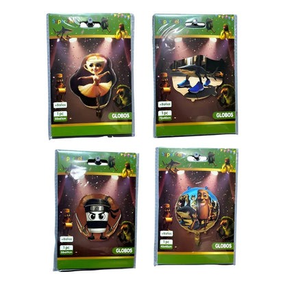 Set 4 Globos Metalizados De Cumpleaños Tralaleros Brainrot Verde