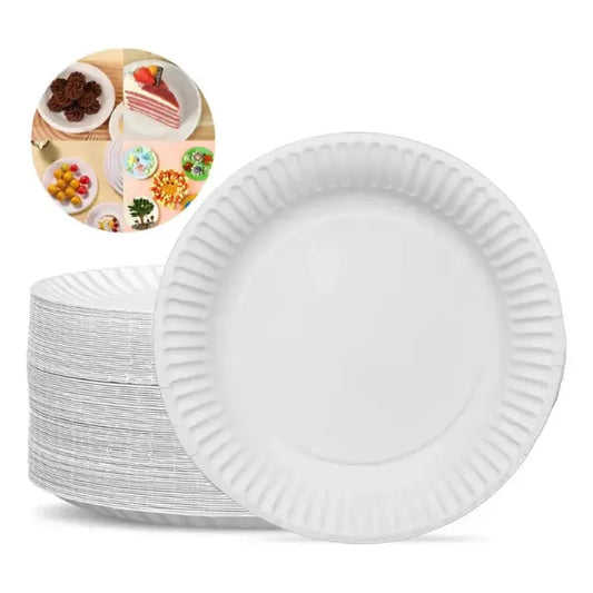 Platos De Cartón N°3 Desechables Blancos 20 Cm Para Fiestas Blanco