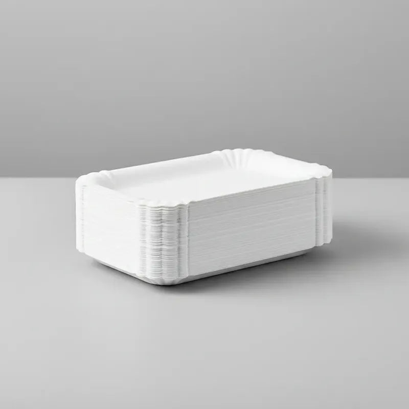 Plato Bandeja De Cartón Rectangular Blanca Pack X50 Unidades Blanco