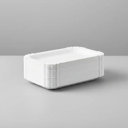 Plato Bandeja De Cartón Rectangular Blanca Pack X50 Unidades Blanco