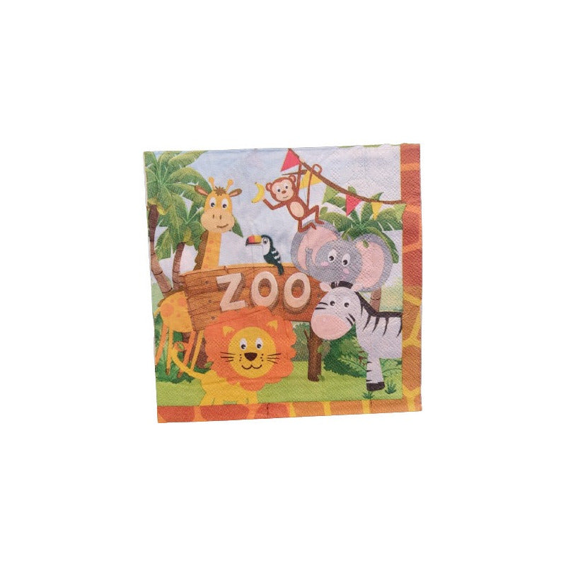 Pack 12 Servilletas Animales De La Selva Cotillon