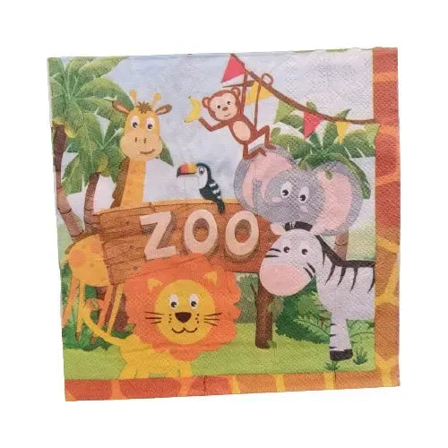 Pack 12 Servilletas Animales De La Selva Cotillon  Multicolor