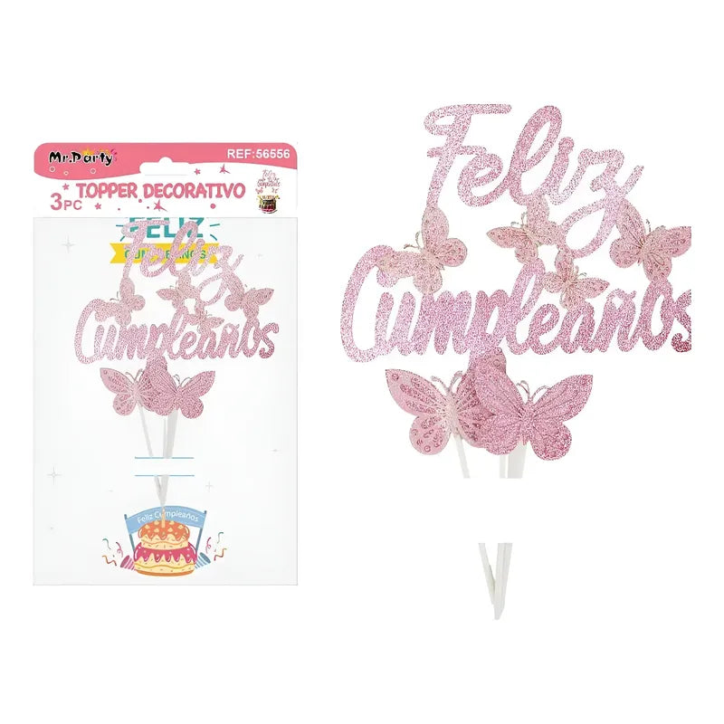 Topper O Adorno Decorativo Para Torta Mariposas Rosado Rosa
