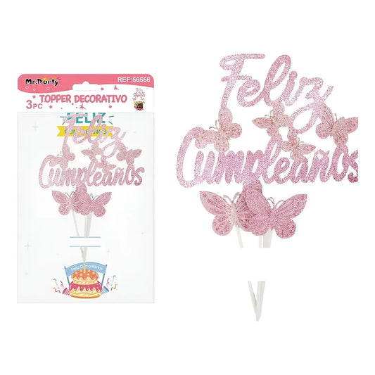 Topper O Adorno Decorativo Para Torta Mariposas Rosado Rosa
