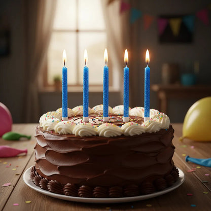 6 Unidades Velas De Cumpleaños Largas Azul Con Glitter 12 Cm