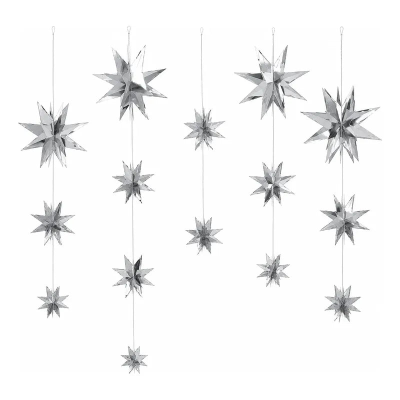 Guirnalda Estrellas 3d Colgantes Plateadas Adorno Fiesta Plateado