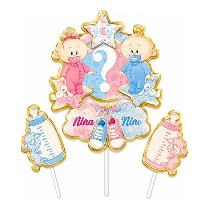 Set Topper Torta Baby Shower Revelación De Género Cotillón Mixto