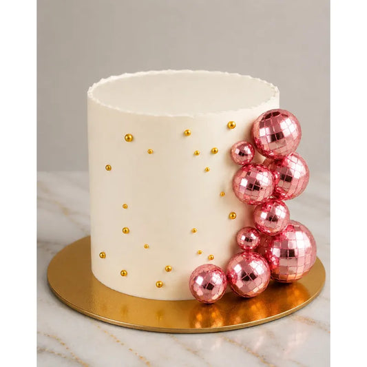 Adorno Torta Esferas Doradas Bola Disco Decoración Fiesta Rosa
