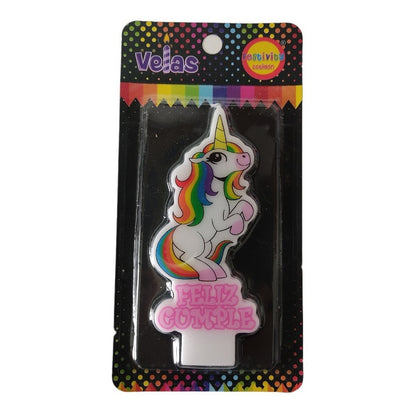 Vela Unicornio Blanco Rosa Festivity Para Cumpleaños 12x5cm