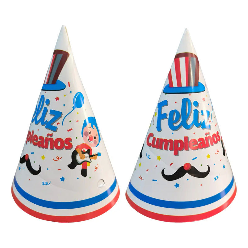 Gorros De Cumpleaños Payaso Plim Plim ( 6 Unidades ) Blanco