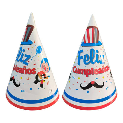 Gorros De Cumpleaños Payaso Plim Plim ( 6 Unidades ) Blanco