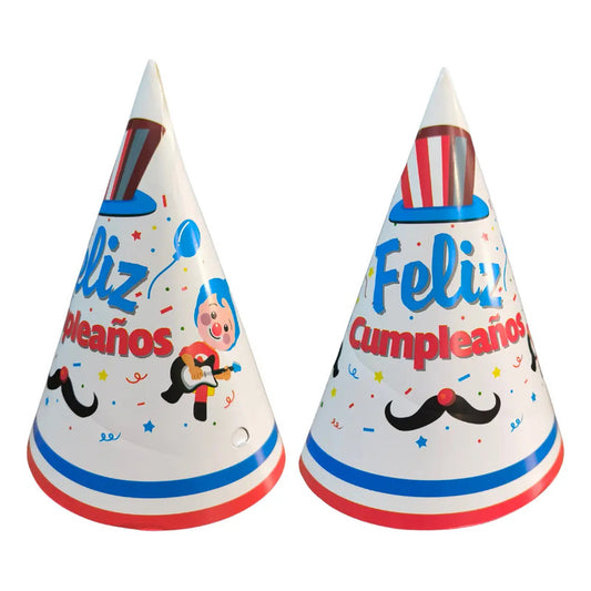 Gorros De Cumpleaños Payaso Plim Plim ( 6 Unidades ) Blanco