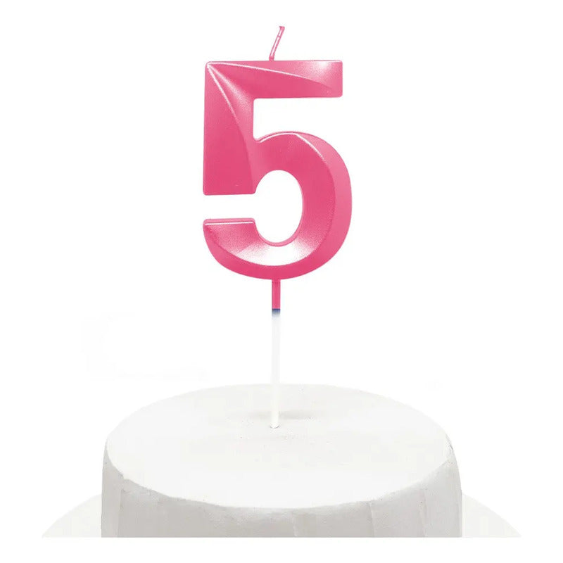 Vela De Cumpleaños Numeral Rosado Brillante 5x7 Cm