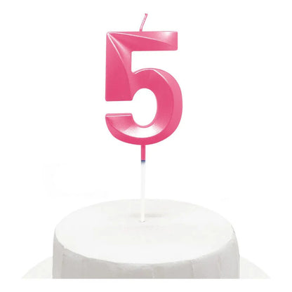 Vela De Cumpleaños Numeral Rosado Brillante 5x7 Cm