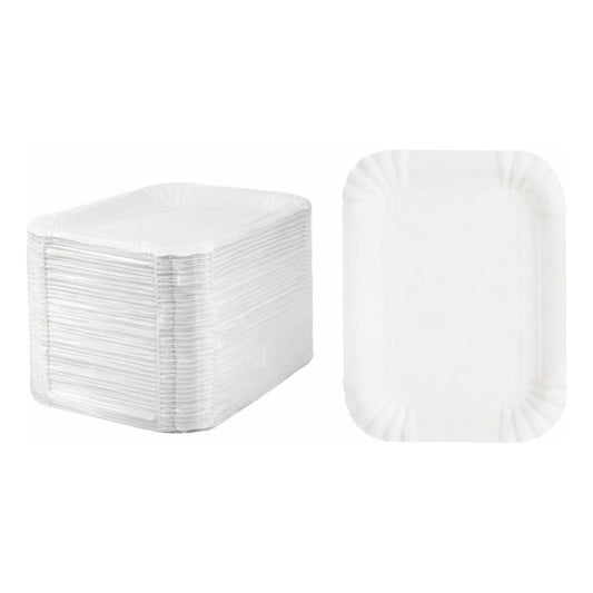 Plato Bandeja De Cartón Rectangular Blanca Pack X50 Unidades Blanco