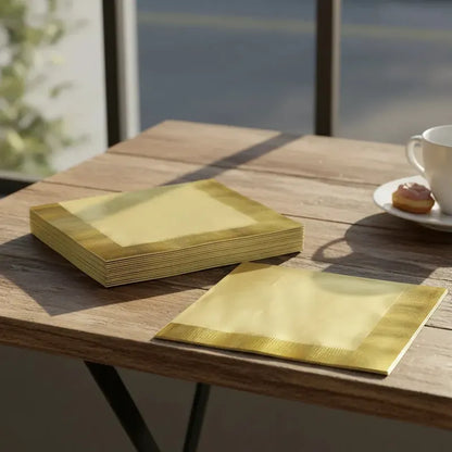 Set 12 Servilletas Premium Doradas Y Borde Brillo Metalizado Dorado