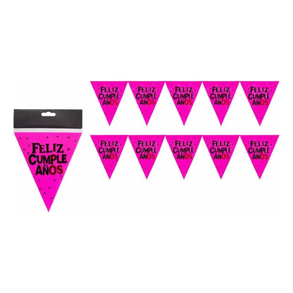Guirnalda Banderín Feliz Cumpleaños Fluor Fiesta Fucsia