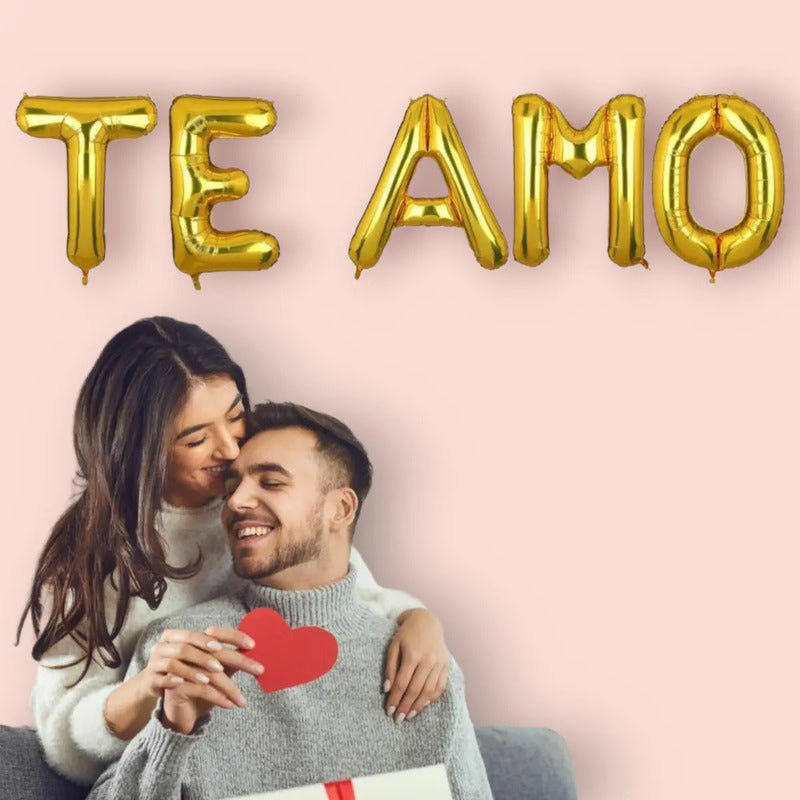 Set Globos Te Amo Metalicos Letras Frase Amor Especial 33cm