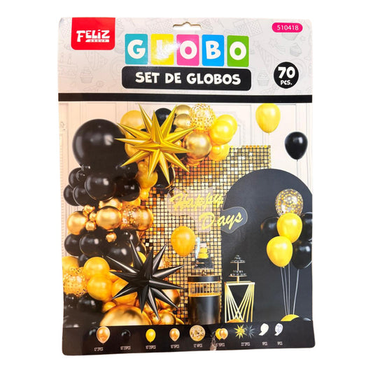 Set De Globos Arco Decoración  Negro Dorado Y Amarillo Dorado