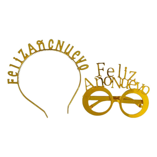 Cotillón Año Nuevo Cintillo + Lentes Dorados