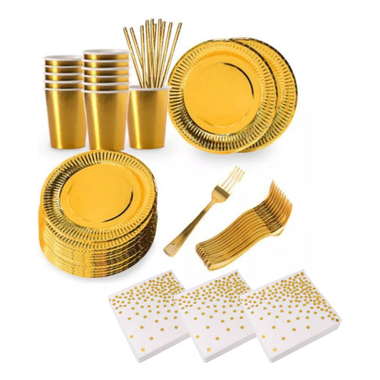 Pack 36 Psc Desechables Cumpleaños Dorado Para 6 Personas