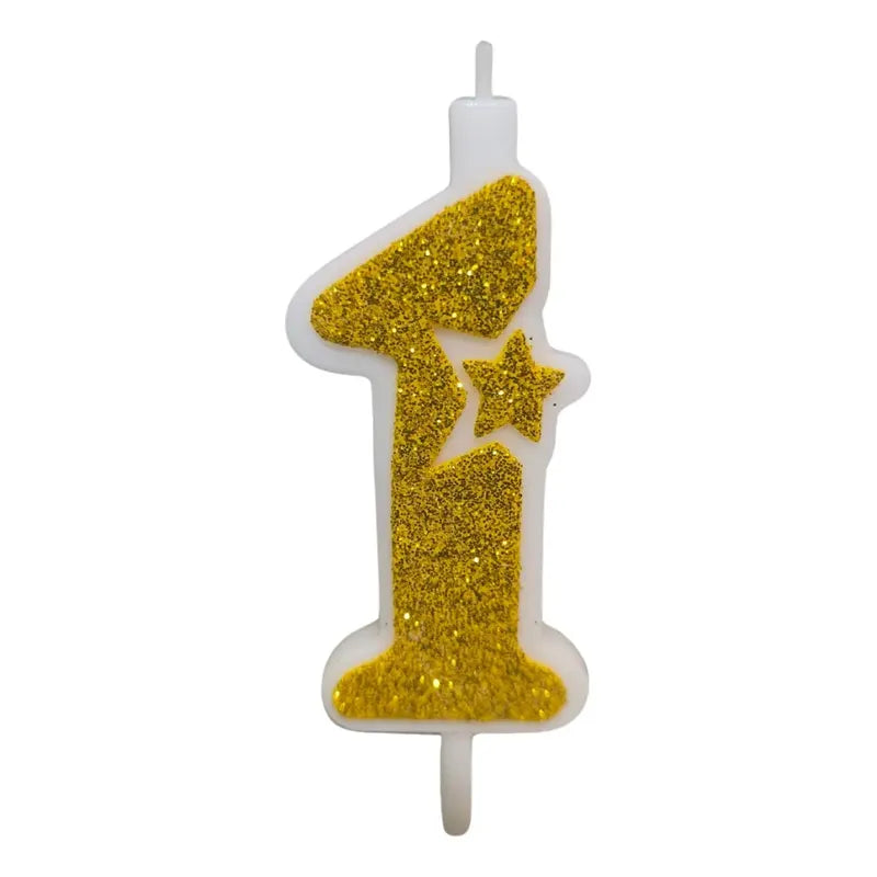Vela De Numero Dorada Con Escarcha 12 Cm