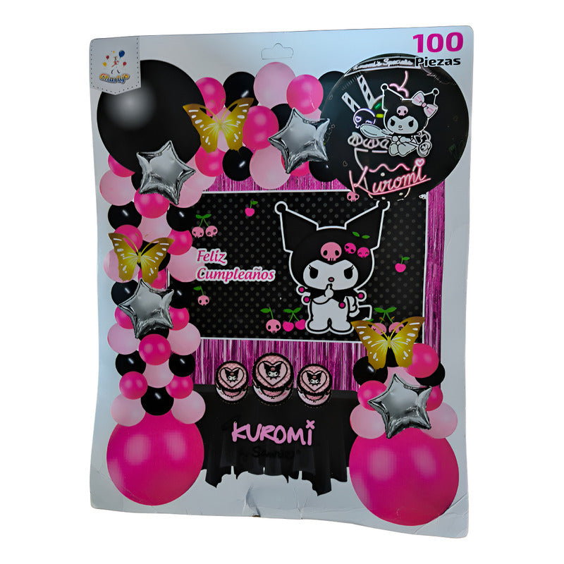 Set Decoración Cumpleaños Candy Bar Globos Kuromi Negro