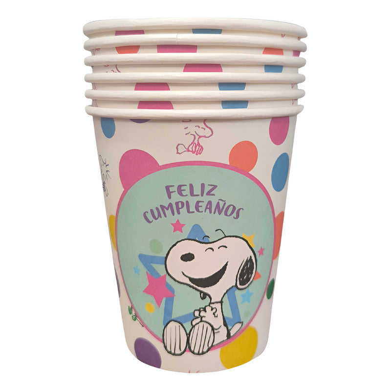 Pack 6 Vasos Cumpleaños Snoopy Blanco