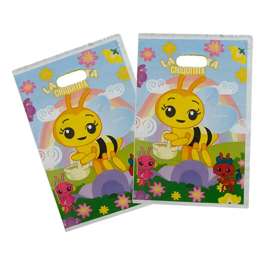 Pack 10 Bolsas Dulceras Cumpleaños Abejita Plim  20x30 Cm Celeste