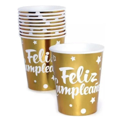 Vasos De Cartón Feliz Cumpleaños 10 Unidades