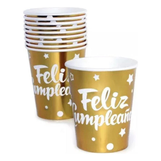 Vasos De Cartón Feliz Cumpleaños 10 Unidades