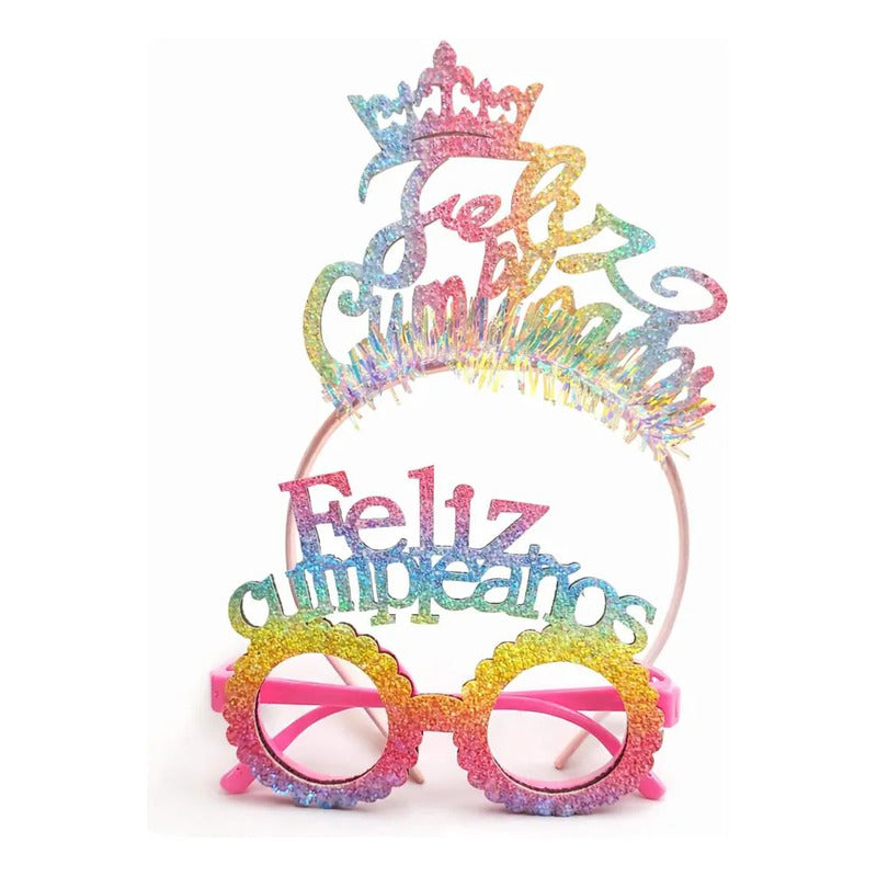 Cintillo + Lentes Para Fiestas De Cumpleaños Cotillón Rosa Rosa Chicle