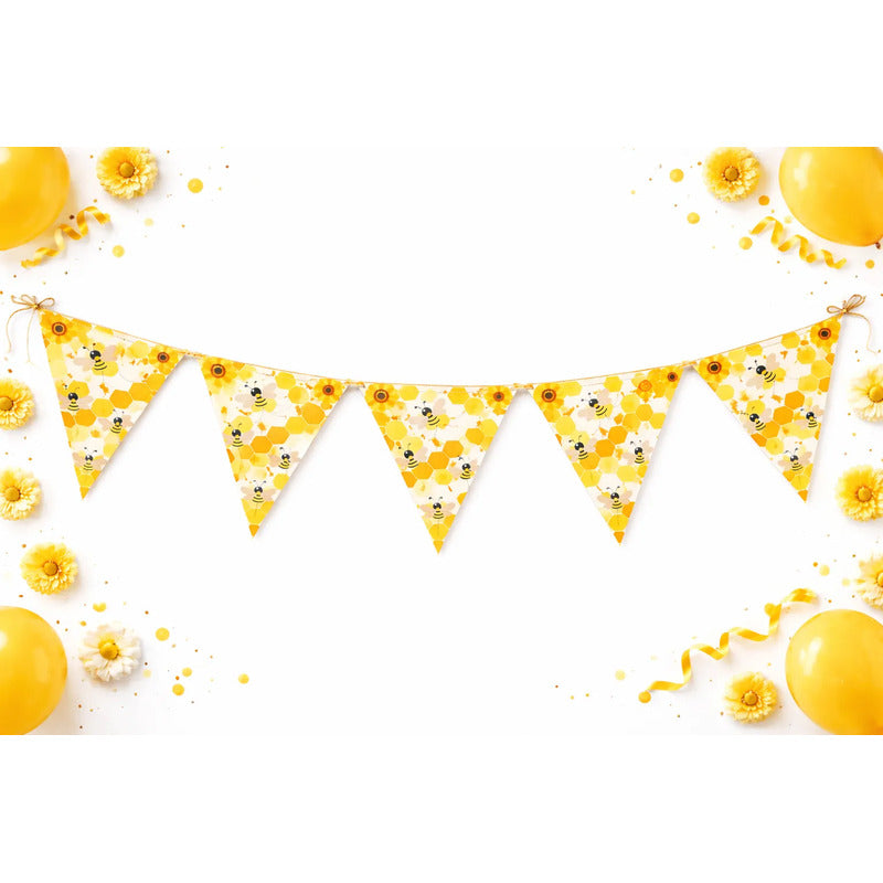 Banderín Guirnalda Decorativo Abejita Cumpleaños Amarillo