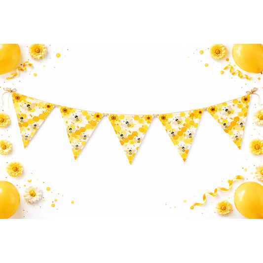 Banderín Guirnalda Decorativo Abejita Cumpleaños Amarillo