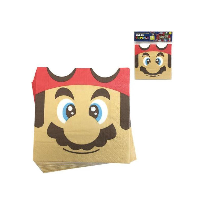 Pack 12 Servilletas Mario Bros Para Cumpleaños