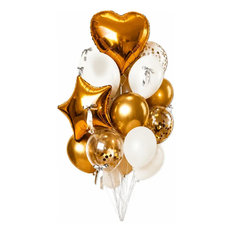Set De Globos Dorados, Blancos Y Confeti Para Decoración Dorado