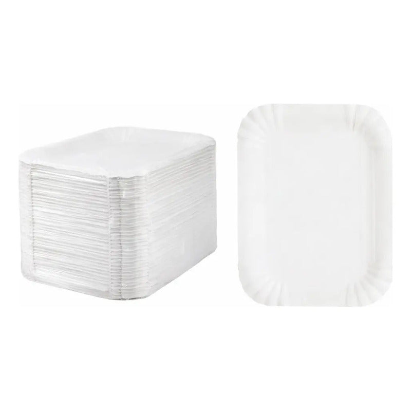 Plato Bandeja De Cartón Rectangular Blanca Pack X50 Unidades Blanco