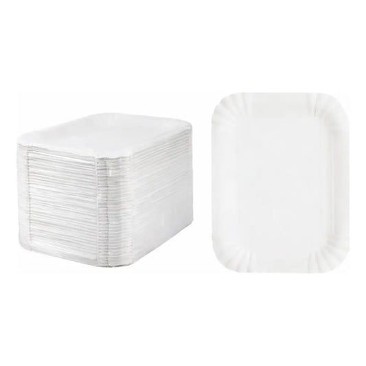 Plato Bandeja De Cartón Rectangular Blanca Pack X50 Unidades Blanco