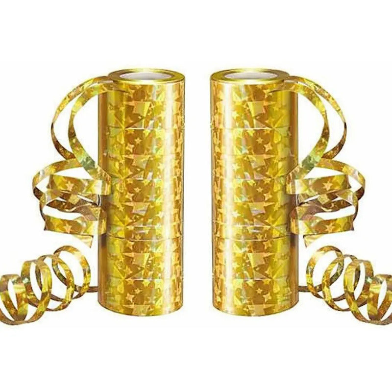 Cinta Rizada De Regalo Holográfica Dorada Pack 2 Rollos Dorado
