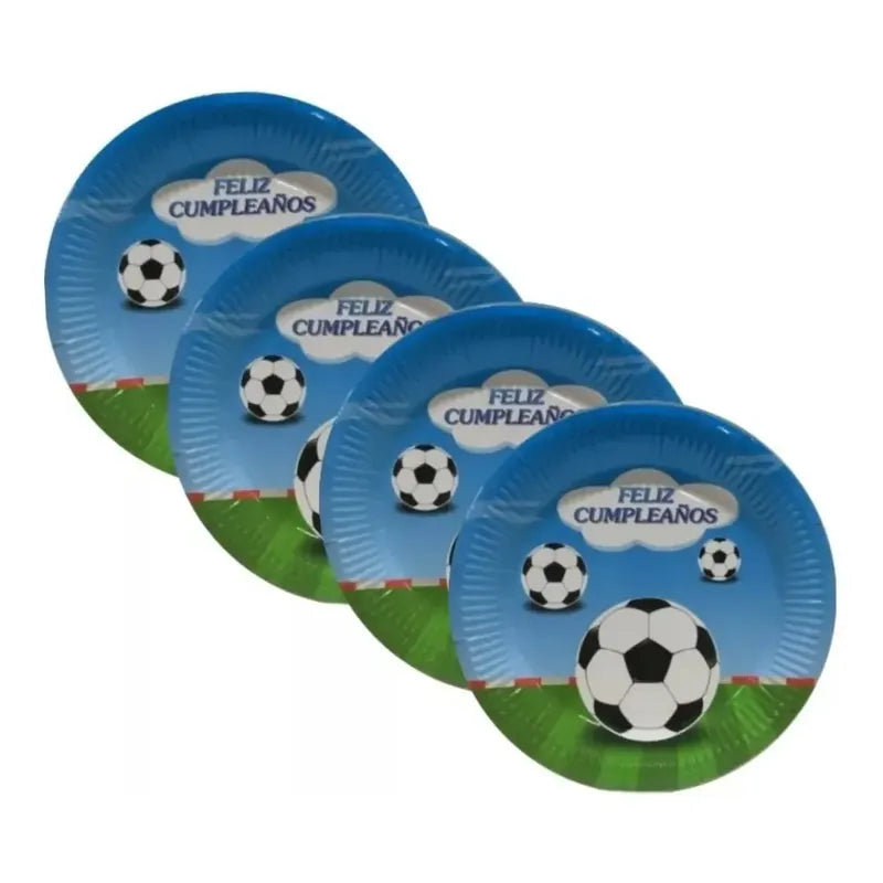 Pack 10 Platos De Carton De Futbol Cumpleaños Azul Y Verde