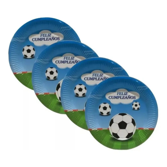 Pack 10 Platos De Carton De Futbol Cumpleaños Azul Y Verde