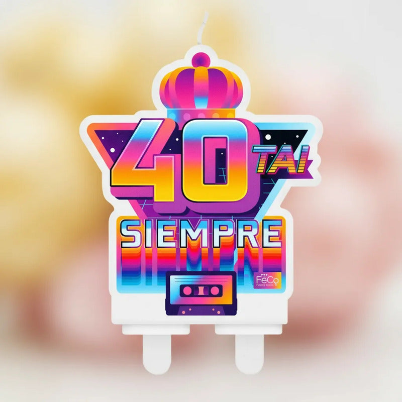 Vela Cumpleaños 40 Y Siempre Retro Ochentero Para Torta