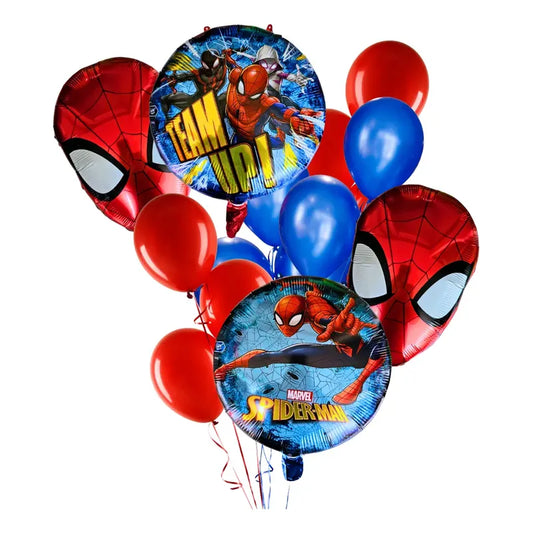 Bouquet Globos Spiderman 12pcs Decoración Cumpleaños Rojo/azul