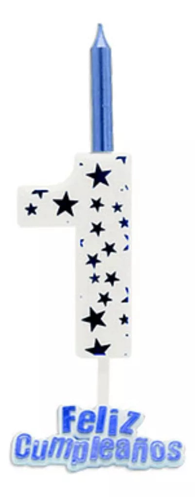 Vela de cumpleaños número azul estrellas 13 cm