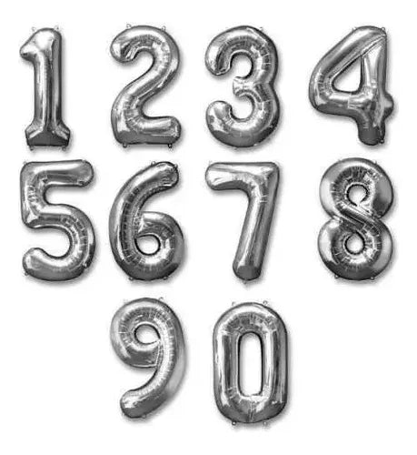 Globo Número Plateado Metalizado 80 Cm
