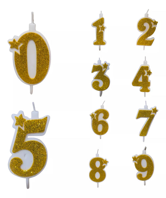Vela De Numero Dorada Con glitter 12 Cm