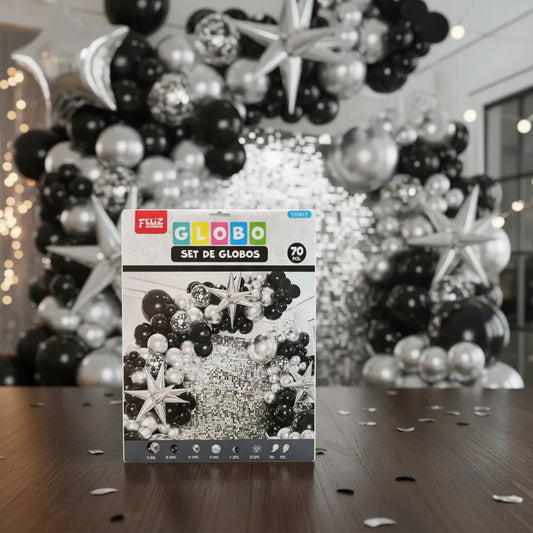 Kit Arco De Globos Negro Plateado Decoración Fiesta
